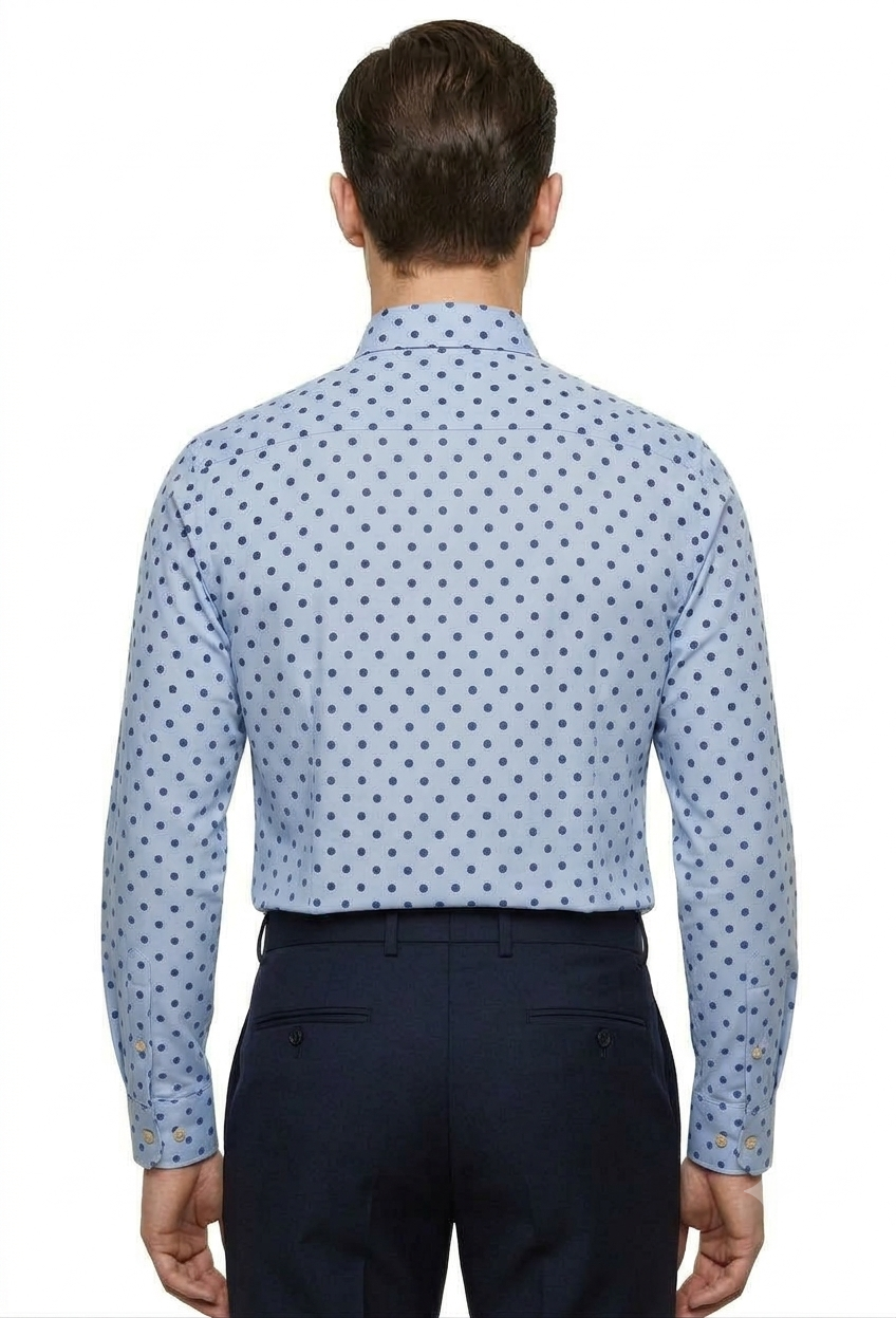 Paul Smith Jeans Polka Dot Woven Cotton Long-Sleeve Shirt - Light Blue / Navy Pre-Owned