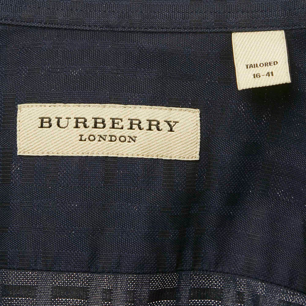 Burberry Navy Blue Checks Cotton Tailored Shirt L