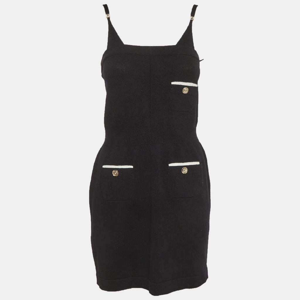 Chanel Black Knit Strappy Mini Dress S