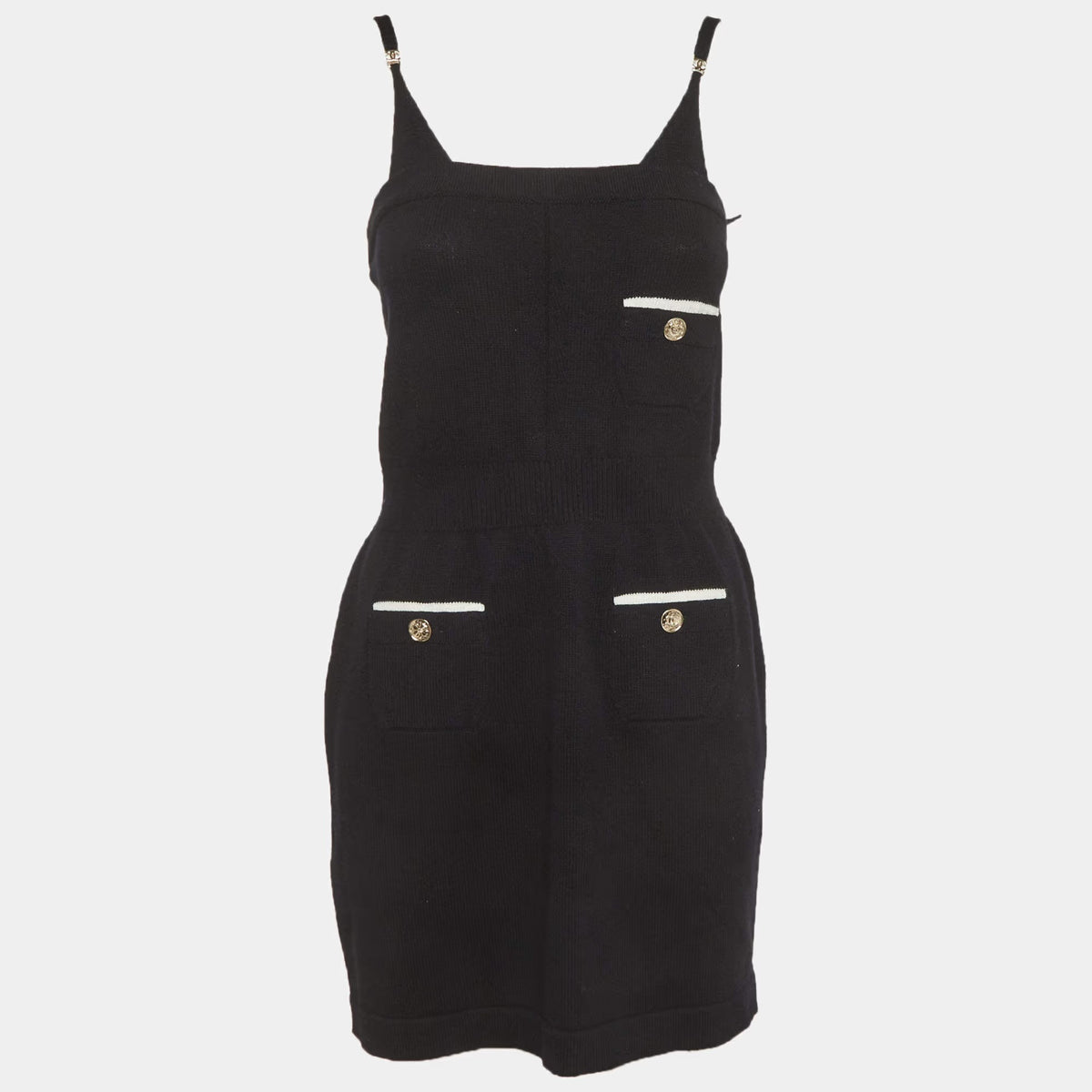 Chanel Black Knit Strappy Mini Dress S