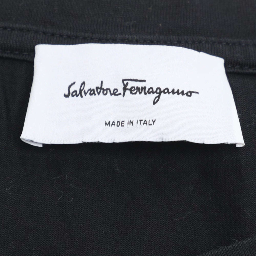 Salvatore Ferragamo Black/Blue Logo Embroidered T-Shirt L