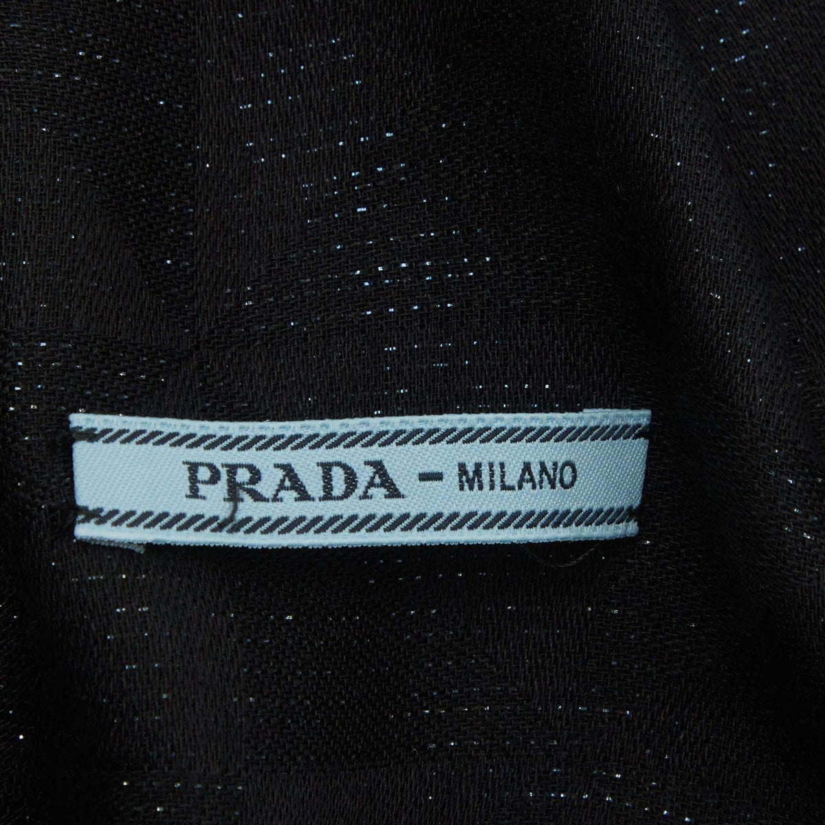Prada Black Logo Geometric Jacquard Knit Wool and Silk Fringe Scarf