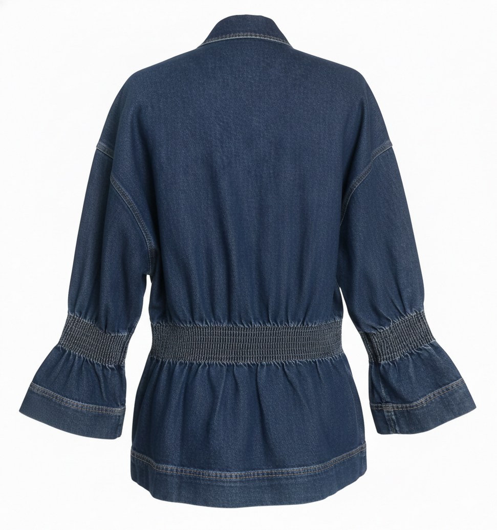 Stella McCartney Pre Owned Smocked Denim Jacket - Dark Wash Blue (Size 38)