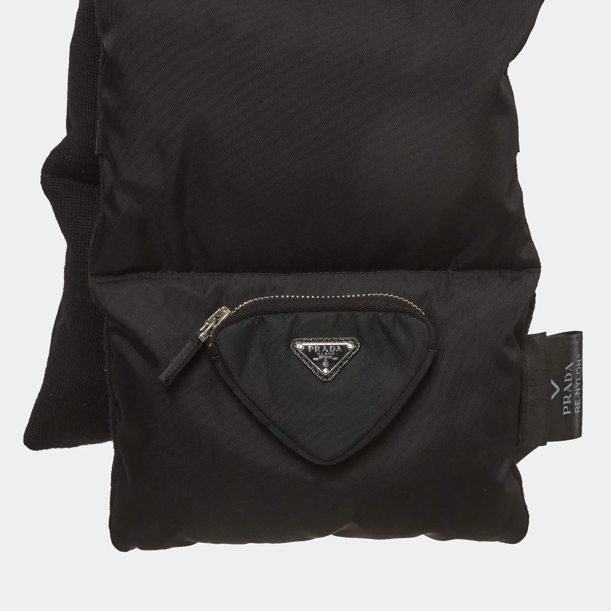 Prada Black Padded Re-Nylon and Wool Triangle Logo Scarf