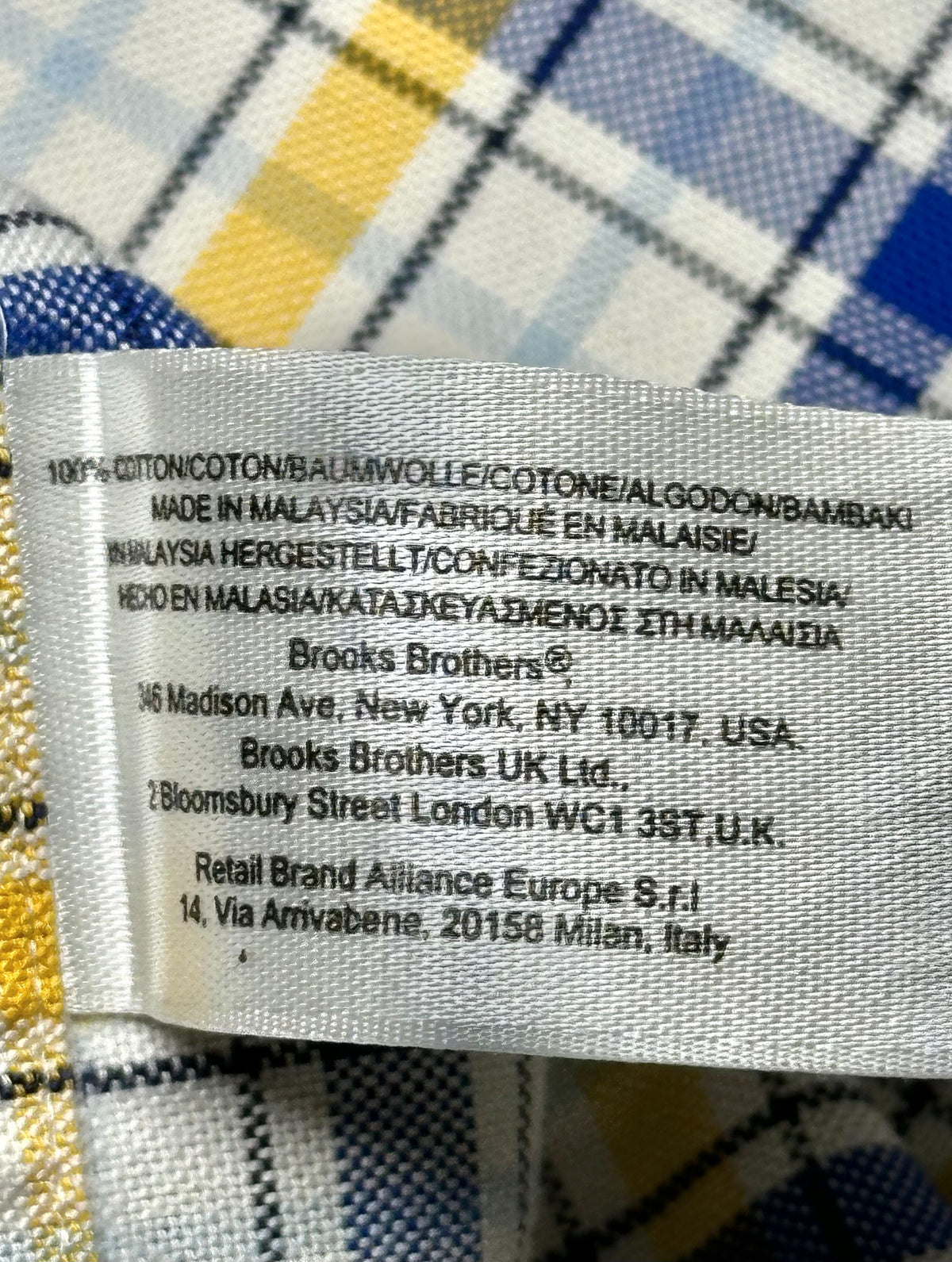 Brooks Brothers Non-Iron Supima Cotton Plaid Button-Down Shirt - Yellow / Blue Pre-Owned