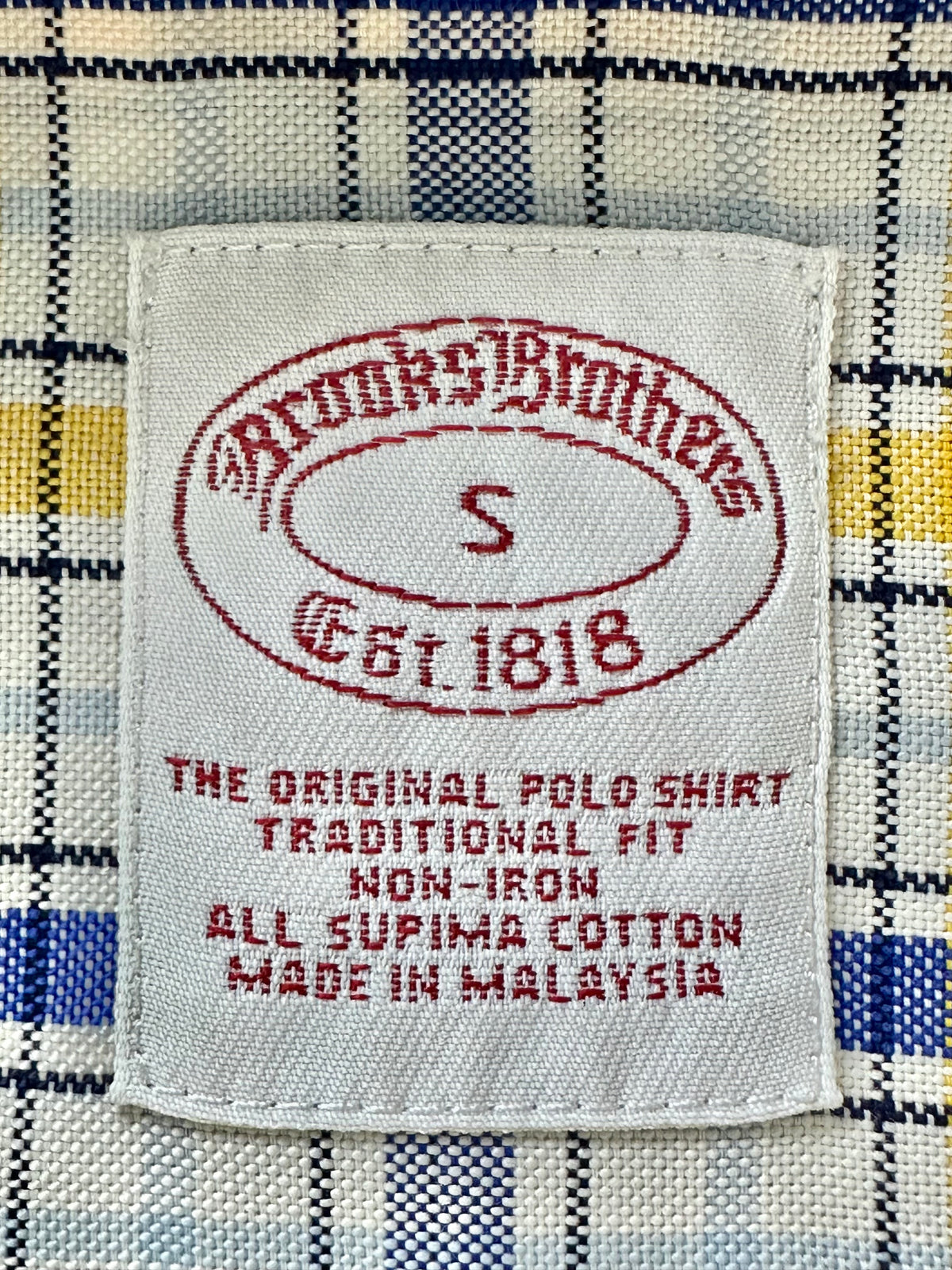 Brooks Brothers Non-Iron Supima Cotton Plaid Button-Down Shirt - Yellow / Blue Pre-Owned