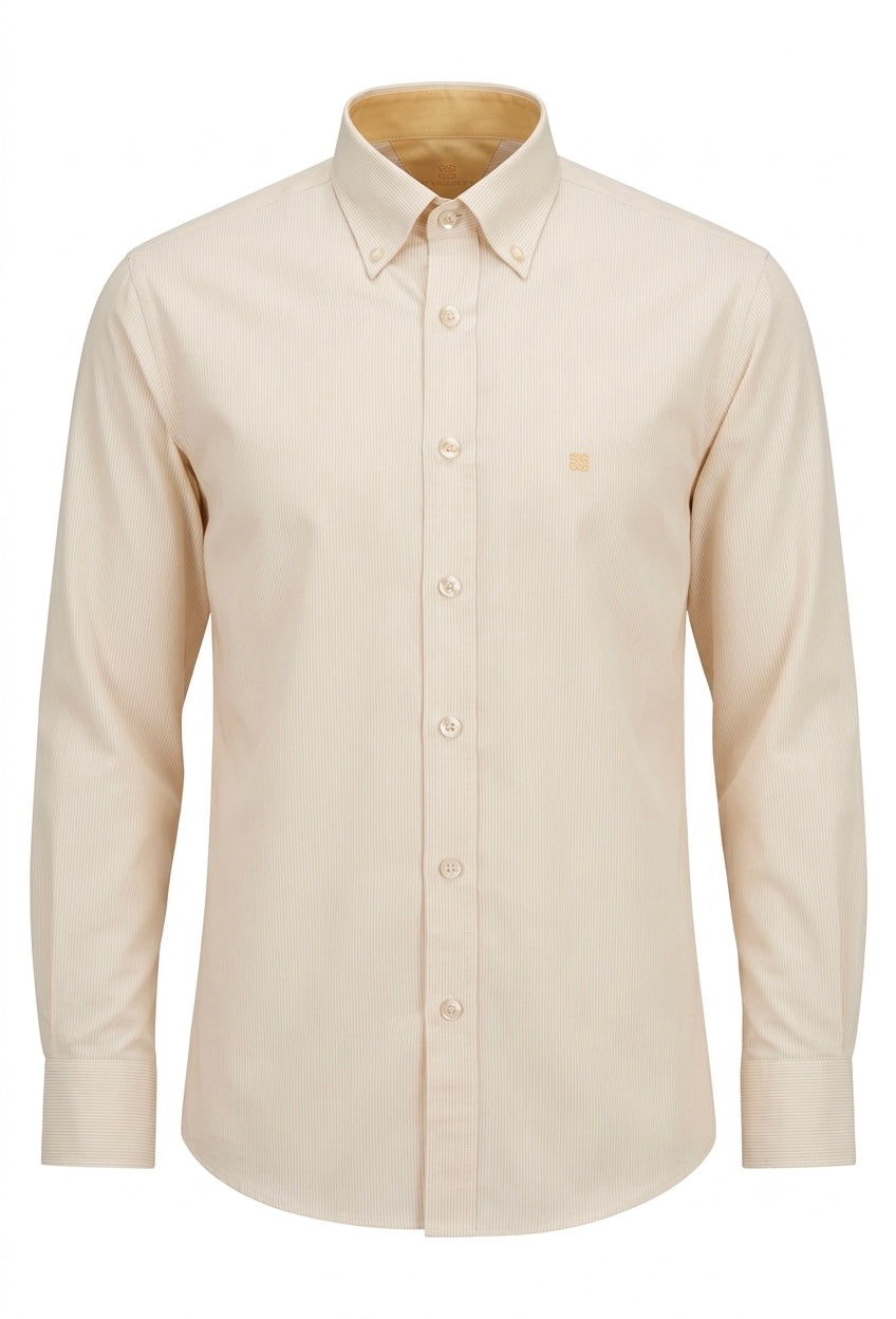 Givenchy 4G Embroidered Striped Cotton Button-Down Dress Shirt - Pale Yellow / Cream Pre-Owned
