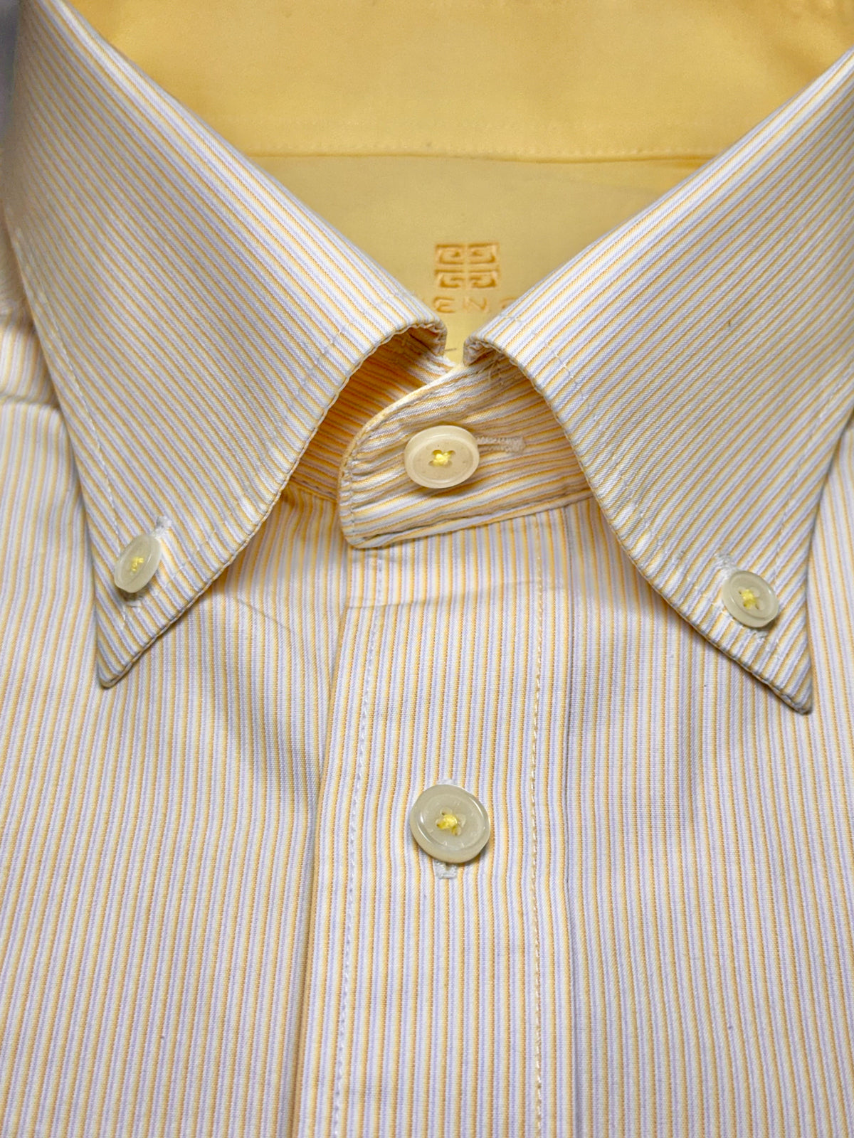 Givenchy 4G Embroidered Striped Cotton Button-Down Dress Shirt - Pale Yellow / Cream Pre-Owned