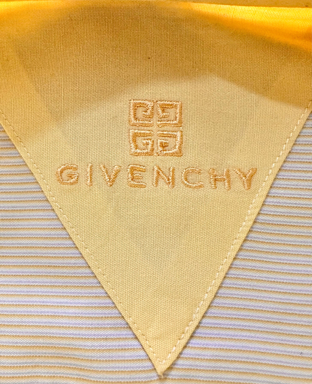 Givenchy 4G Embroidered Striped Cotton Button-Down Dress Shirt - Pale Yellow / Cream Pre-Owned