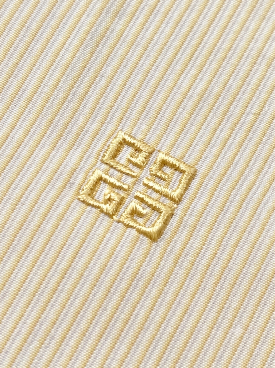Givenchy 4G Embroidered Striped Cotton Button-Down Dress Shirt - Pale Yellow / Cream Pre-Owned