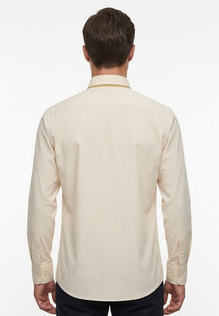 Givenchy 4G Embroidered Striped Cotton Button-Down Dress Shirt - Pale Yellow / Cream Pre-Owned