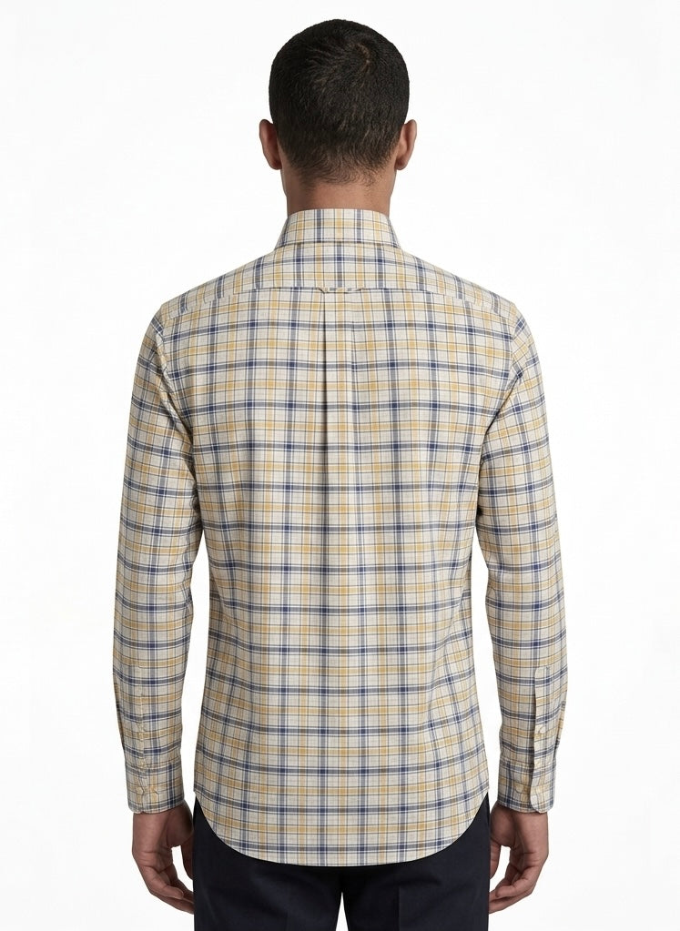 Brooks Brothers Non-Iron Supima Cotton Plaid Button-Down Shirt - Yellow / Blue Pre-Owned