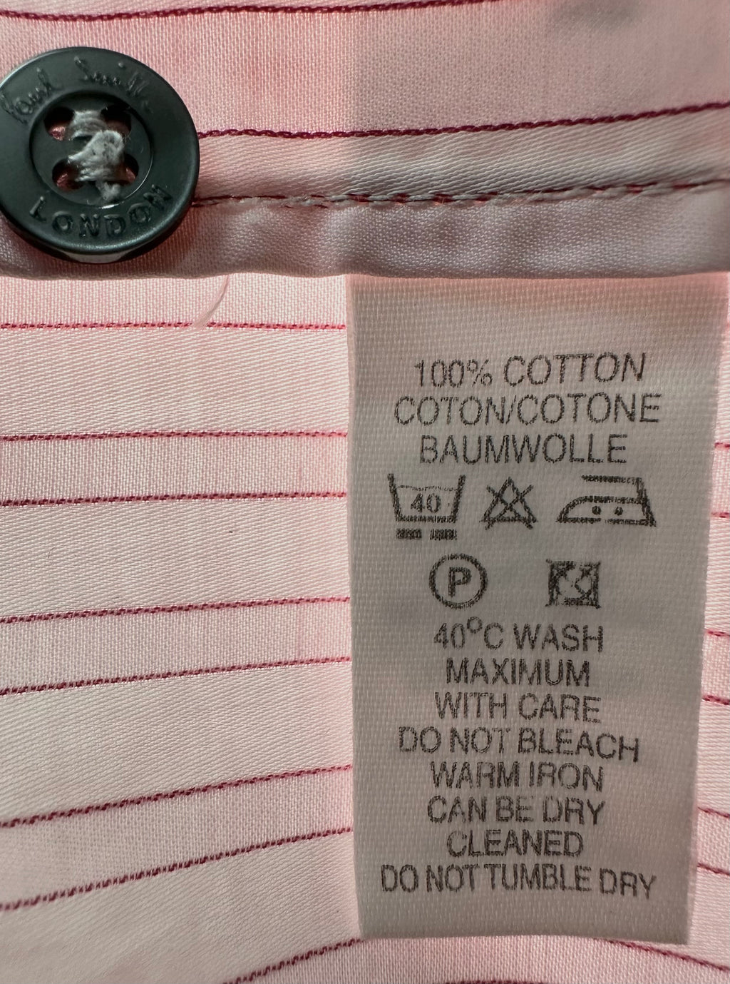 Paul Smith London Striped Short-Sleeve Cotton Shirt - Light Pink / Burgundy (Made in Italy) Pre-Owned