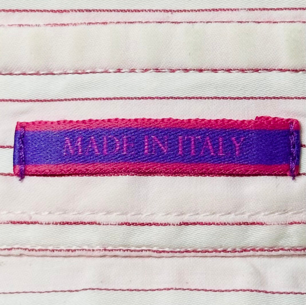 Paul Smith London Striped Short-Sleeve Cotton Shirt - Light Pink / Burgundy (Made in Italy) Pre-Owned