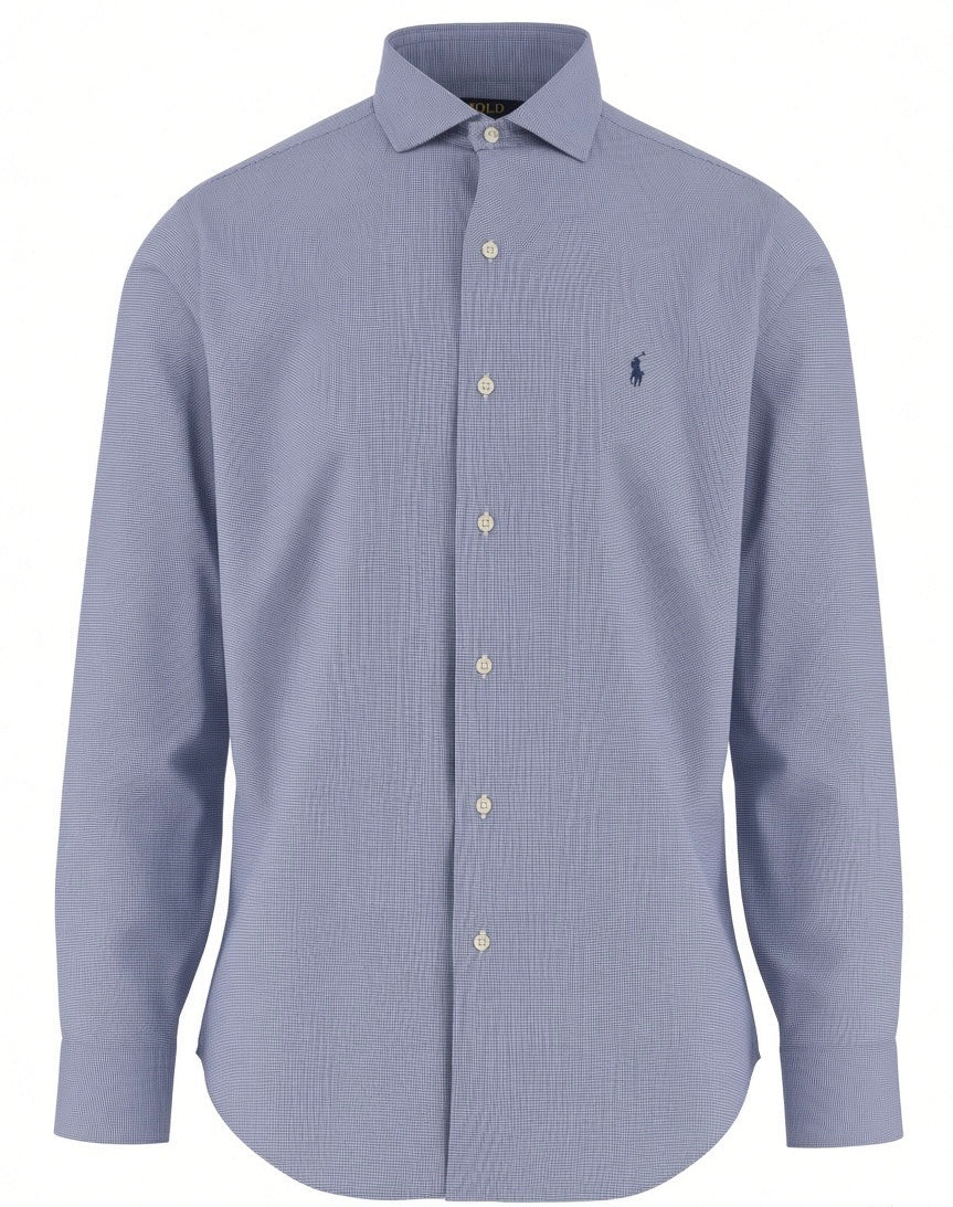 Polo Ralph Lauren Gingham Micro-Check Cotton Dress Shirt - Blue / White Pre-Owned
