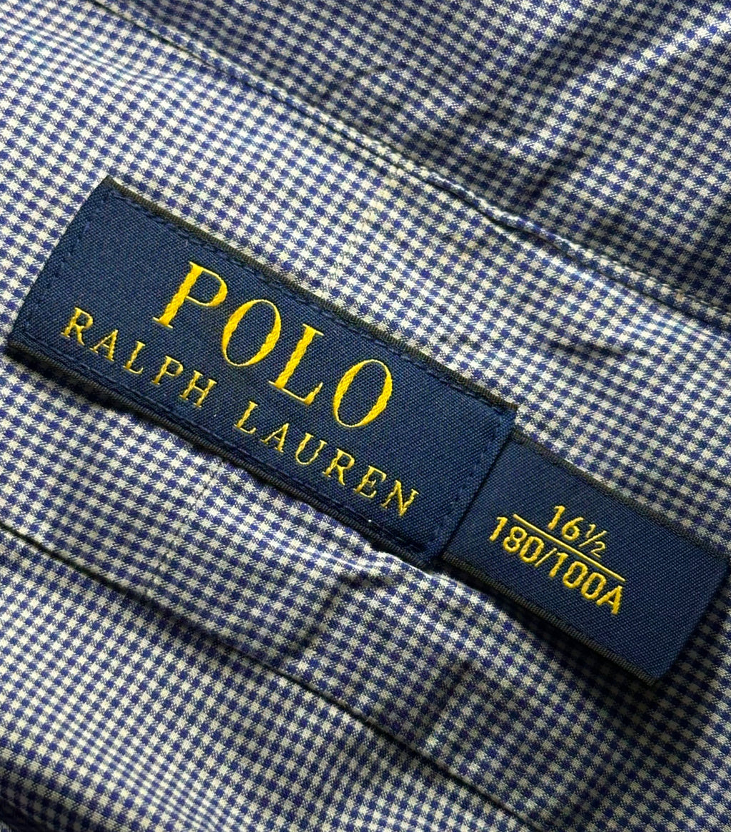 Polo Ralph Lauren Gingham Micro-Check Cotton Dress Shirt - Blue / White Pre-Owned
