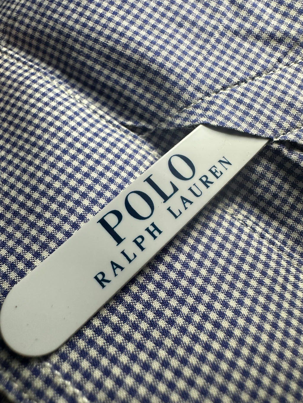 Polo Ralph Lauren Gingham Micro-Check Cotton Dress Shirt - Blue / White Pre-Owned