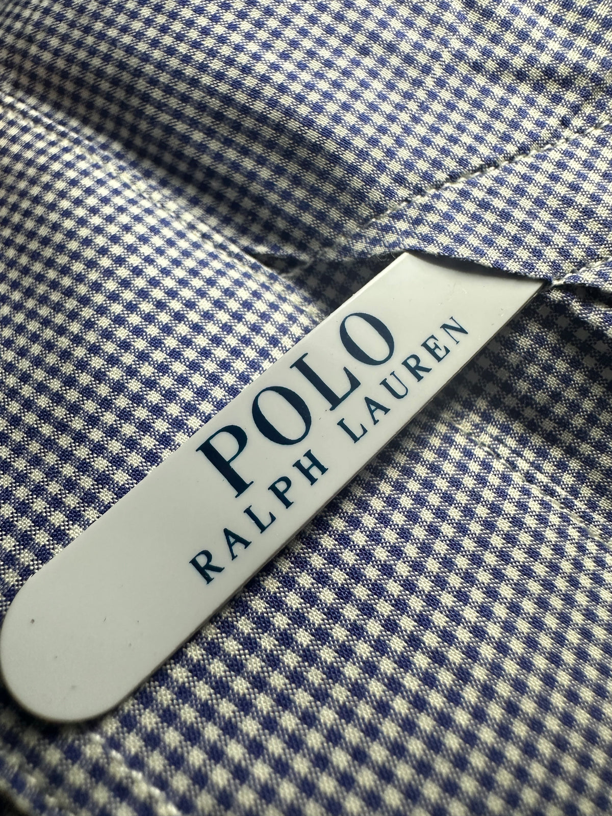 Polo Ralph Lauren Gingham Micro-Check Cotton Dress Shirt - Blue / White Pre-Owned