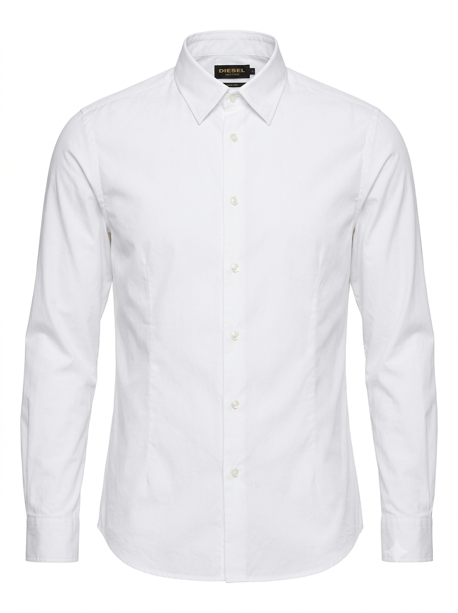 Diesel Slim Fit Cotton Long-Sleeve Shirt - Crisp White Pre-Owned